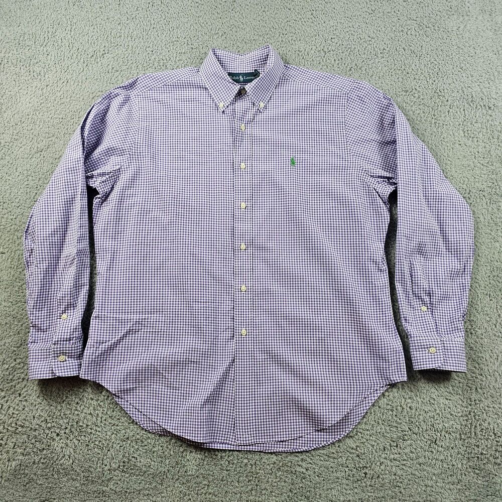 Vintage Ralph Lauren Shirt Mens Large Purple Gingham Classic Fit Long Sleeve